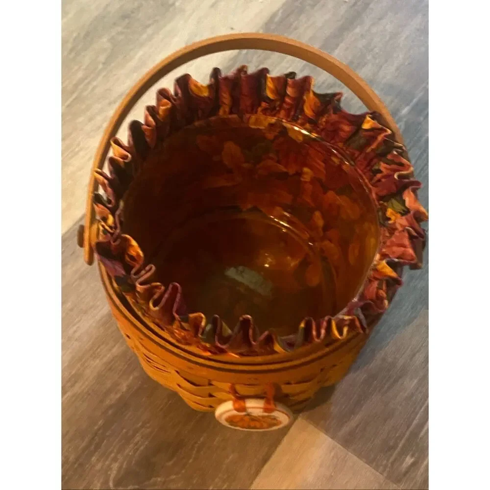 Longaberger 1997 Fall Little Pumpkin Basket, Liner, Protector, Tie-on